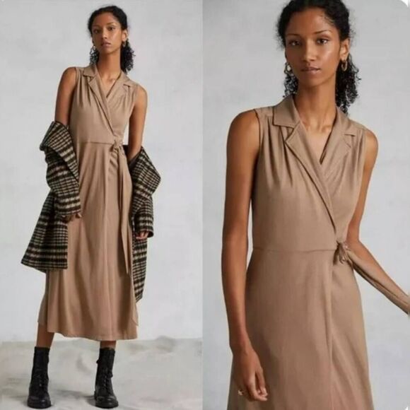 New Anthropologie PORRIDGE Wrap Maxi Shirtdress Tan XS NWT - Picture 1 of 10